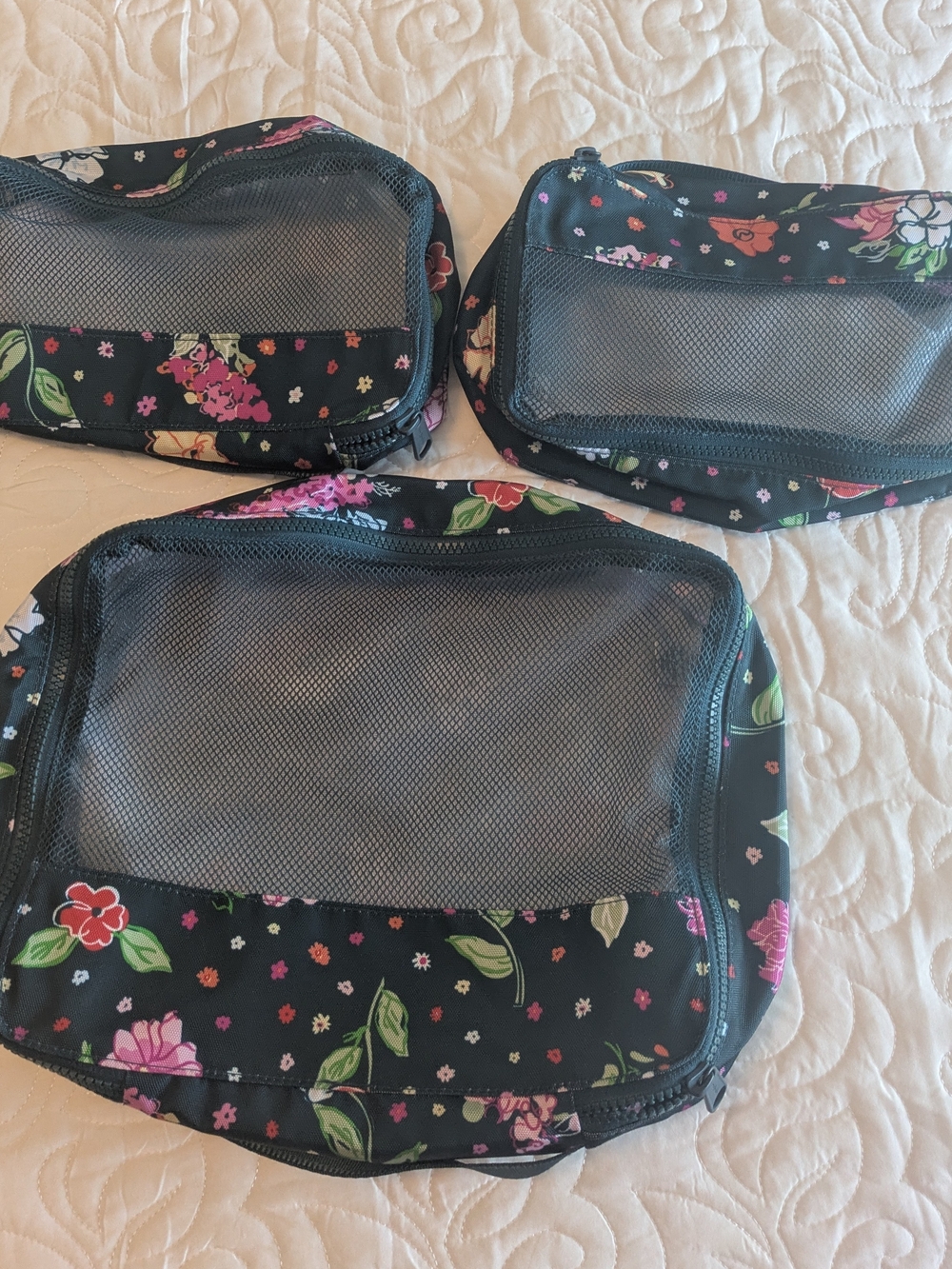 Vera Bradley Hope Blooms Teal Floral Packing Cubes Set Of Three Travel Vacation